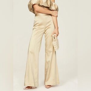 Jonathan Simkhai Duchesse-Satin Bootcut Pants High Rise in Goldish Cream Sz 8